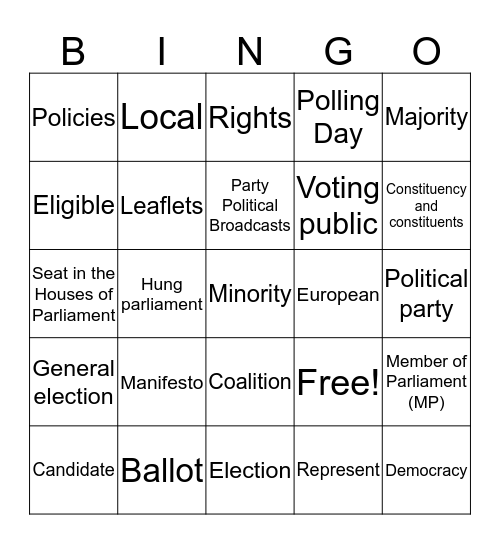 Elections and Voting Bing Bingo Card