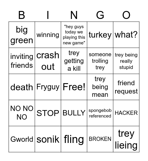 TreyTurnips Bingo Card