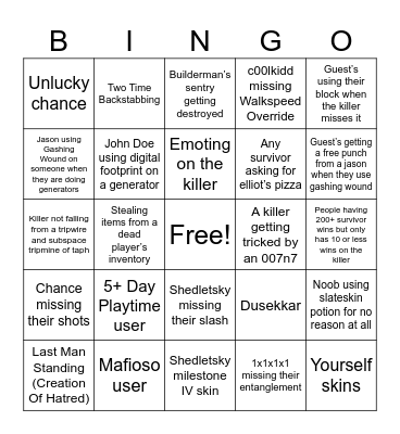 Forsaken Bingo Card