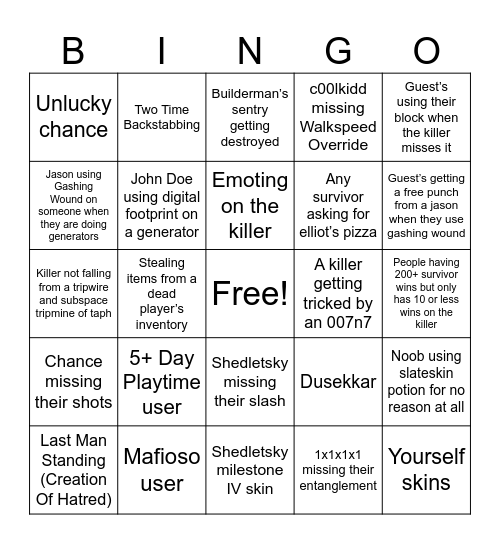 Forsaken Bingo Card