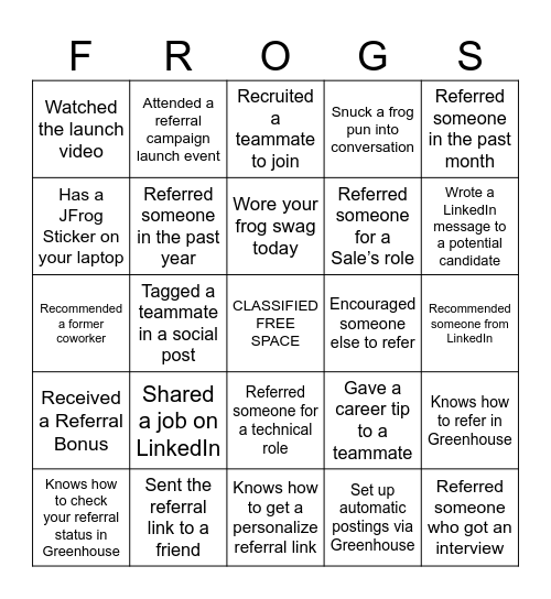 AGENTS of F.R.O.G. BINGO Card