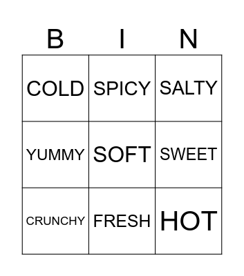 FOODS AND ADJECTIVES Bingo Card