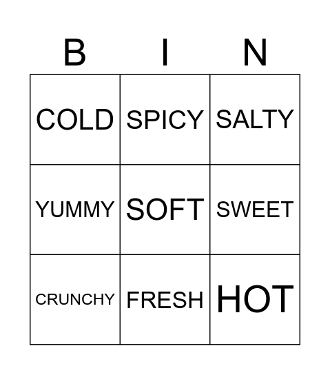 FOODS AND ADJECTIVES Bingo Card