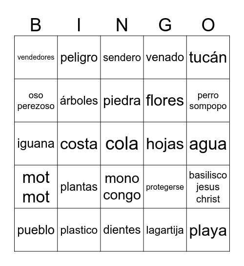 MANUEL ANTONIO Bingo Card
