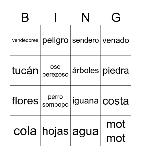 MANUEL ANTONIO Bingo Card