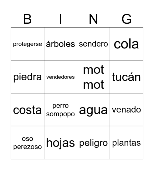 MANUEL ANTONIO Bingo Card