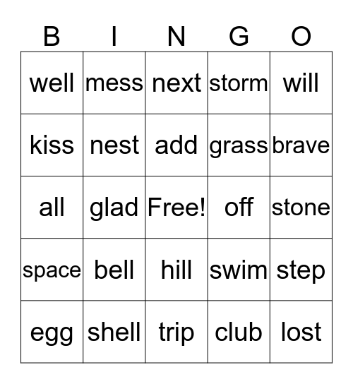 10/27 Spelling Words & Review Bingo Card