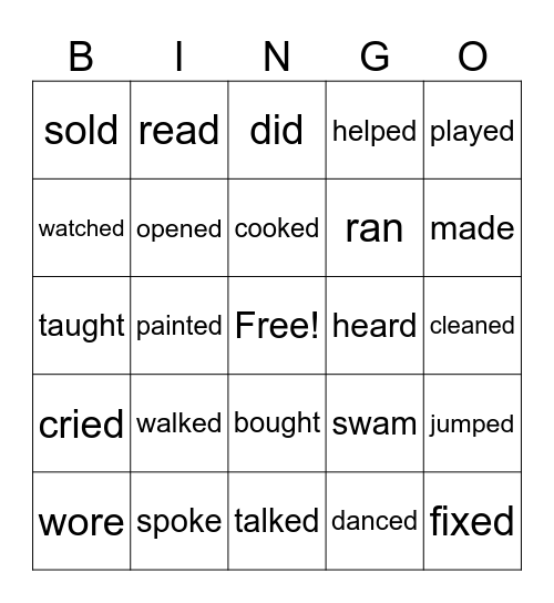 Simple Past Bingo Card