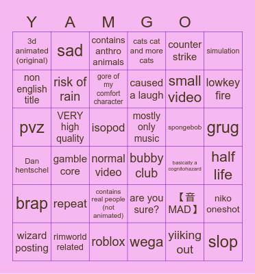 YAMGO Bingo Card
