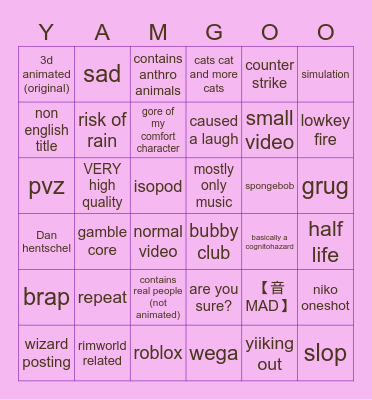 YAMGOO Bingo Card