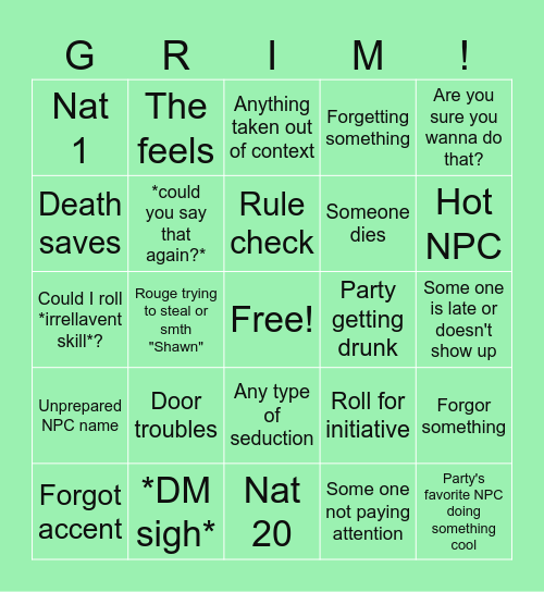 Done bingo Card