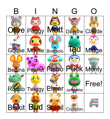 Animal Crossing Bingo Card