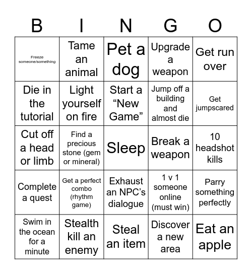 Any Game lockout Bingo Card