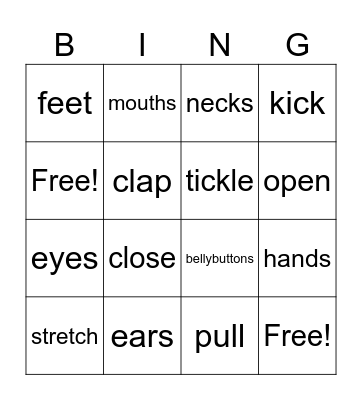 Body Parts Bingo Card