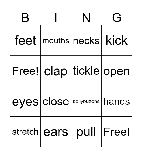 Body Parts Bingo Card