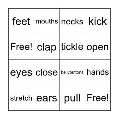 Body Parts Bingo Card