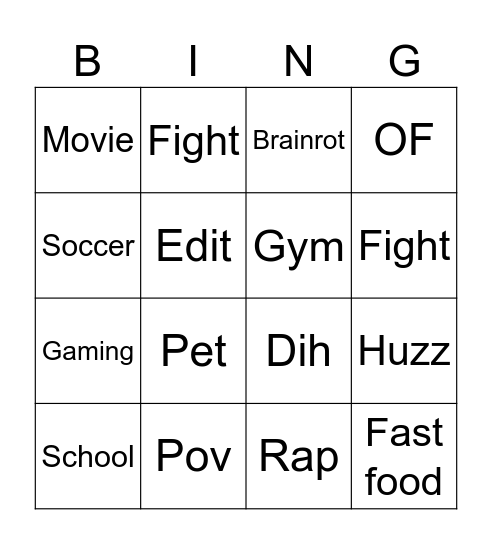 Untitled Bingo Card