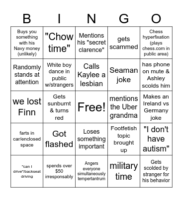 Autism Trip Bingo Card