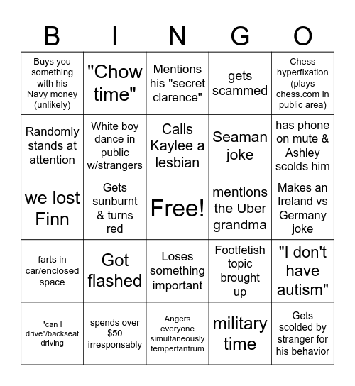 Autism Trip Bingo Card