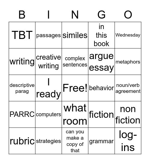Grade Level 8 BINGO Card