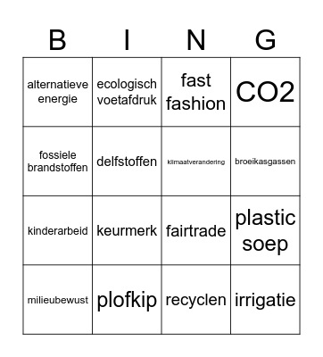 Bingo Duurzaamheid Bingo Card