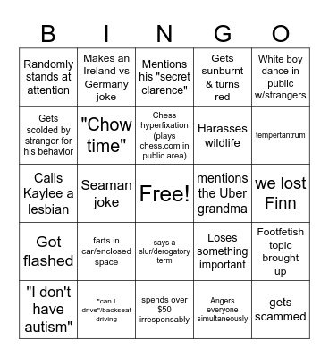 Autism Week Bingo Card