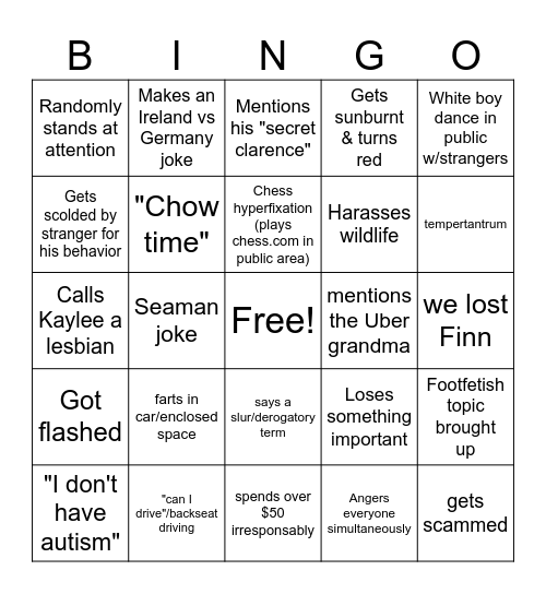Autism Week Bingo Card