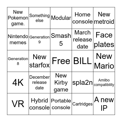 Nintendo direct bingo 10/2016 Bingo Card