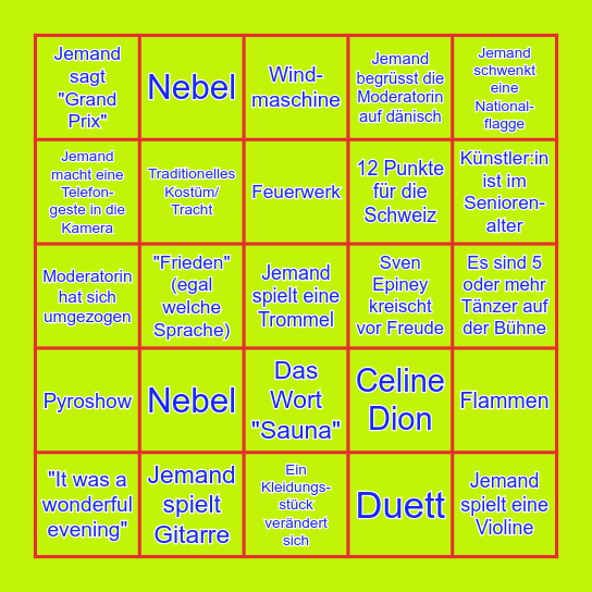 ESC Bingo Card