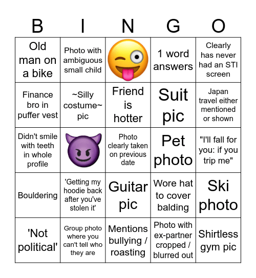 Dating App Bingo Card