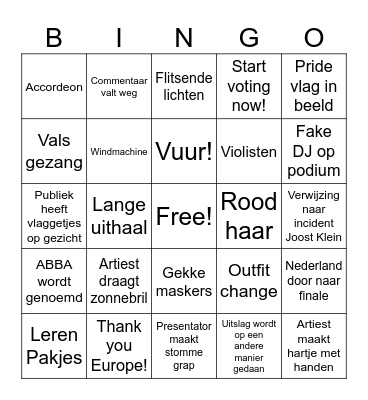 Eurovision First Semi Finale Bingo Card