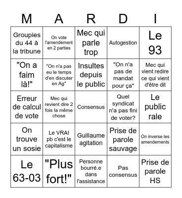 Mardi Bingo Card