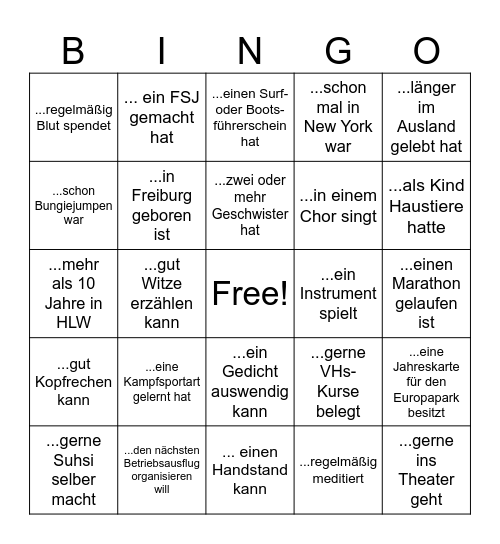 Team Bingo Card