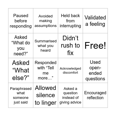 Coaching in action Bingo Card