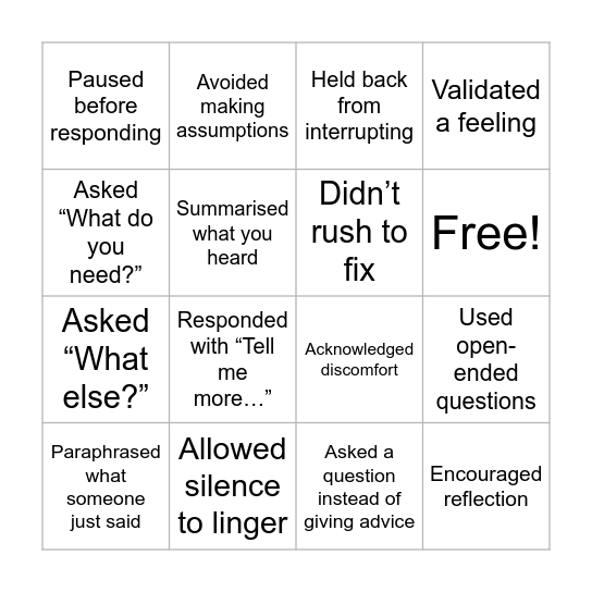 Coaching in action Bingo Card