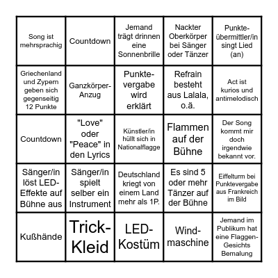 ESC 2025 Bingo (deutsch) Bingo Card