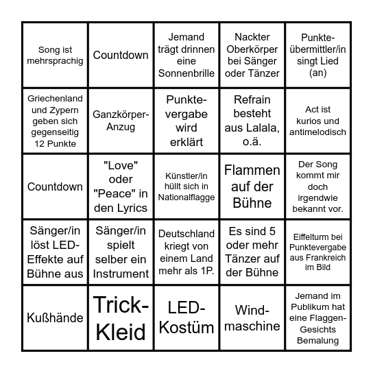 ESC 2025 Bingo (deutsch) Bingo Card