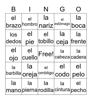 El Cuerpo Bingo Card