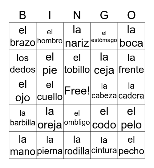 El Cuerpo Bingo Card