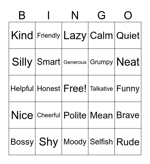 What are they like? Bingo Card