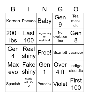 Pokemon surprise trade bingo Card