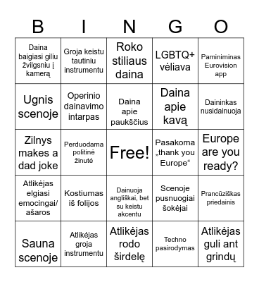 Eurovision 2025 semifinal 1 BINGO Card