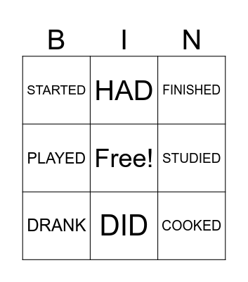 PAST VERBS Bingo Card