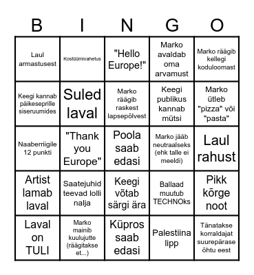 Eurovision 2025 Bingo Card