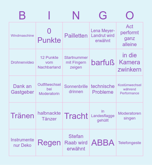 ESC 2025 Bingo Card