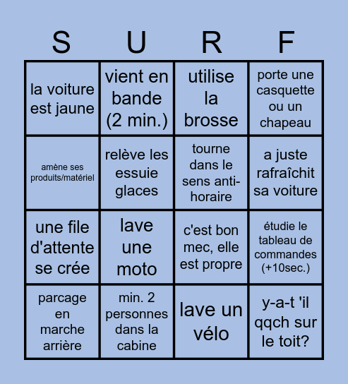 BINGO CARWASH Bingo Card