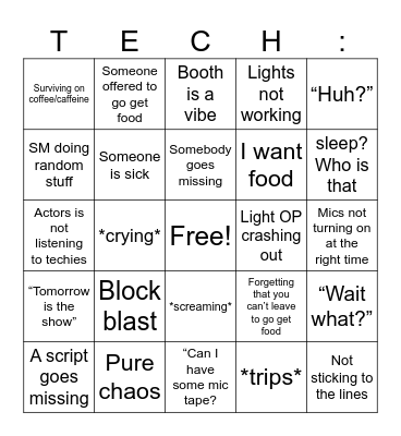 TECH WEEK🥲 Bingo Card