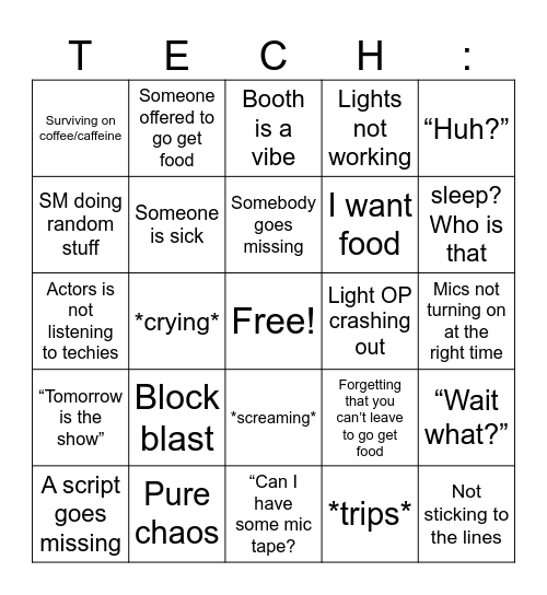 TECH WEEK🥲 Bingo Card