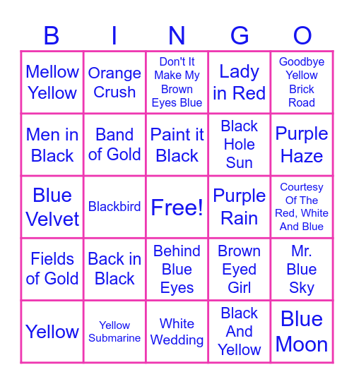 Ann Arbor Eagles Music Bingo!!  Making the world a little more colorful. Bingo Card
