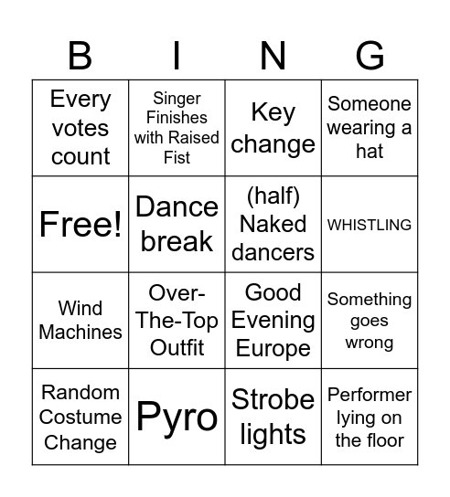 Eurovision Bingo Card